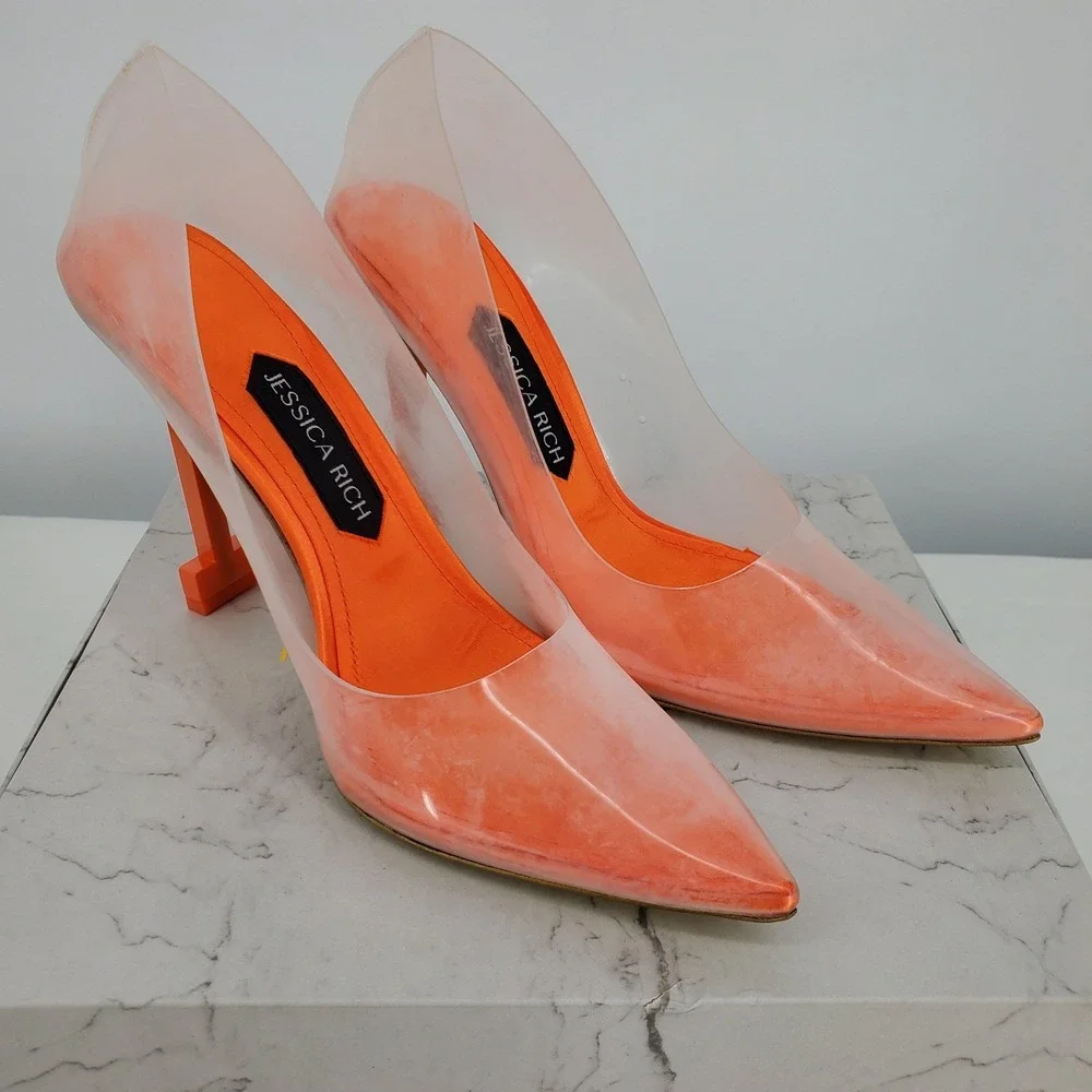 Jessica Rich So Fancy Clear Vinyl‎ Pointed Toe Heels Orange Womens Size 40 = 10